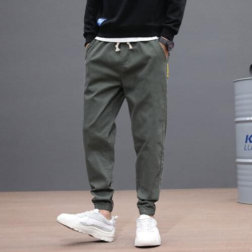 Japanese Fashion Men Jeans Green Khaki Gray Black Loose Fit Casual Cargo Pants Slack Bottom Hip Hop Jeans Men Joggers Pants