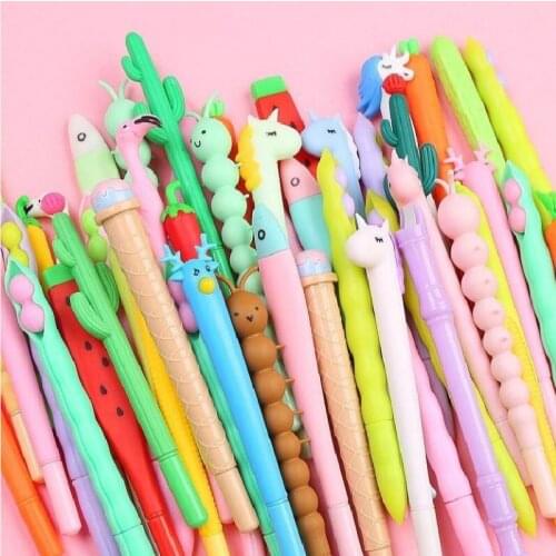 10pcs Gel Pens Creative Cartoon Silicone Pencute Animal Modeling Neutral Pen Christmas Fawn Office Supplies Black 0.5 Child Gift