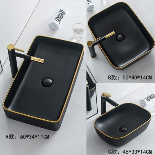 Ceramic Above Counter Wash Basin Black Phnom Penh Bathroom Sink Household Square Single Basi Luxury Art Washbasin