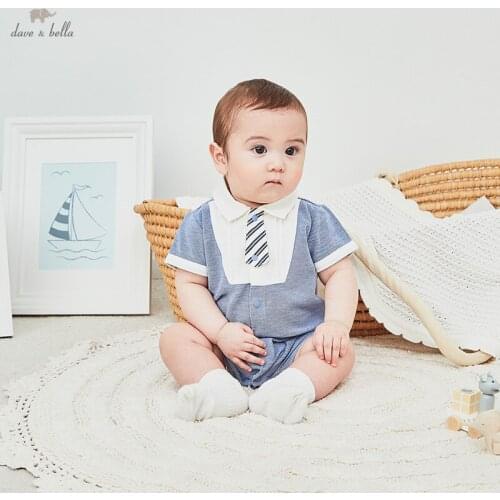 DBH16404 dave bella summer new born baby boys fashion patchwork jumpsuits infant toddler clothes children romper 1 piece