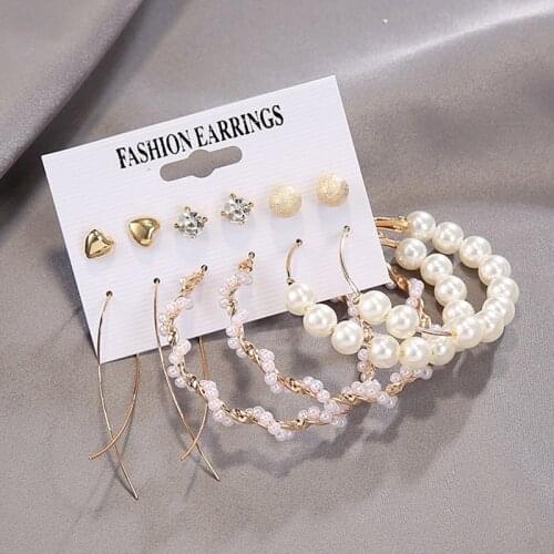 2020 New Women Earrings Set Acrylic Pearl Earrings For Women Bohemian Leopard Tassel Drop Earrings Brincos Fashion Jewelry