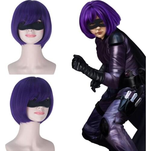 Short Synthetic Kick-Ass Balls to the Wall Straight BoBo Hair Mindy Macready Hit Girl with Eye Mask Halloween Cosplay Wigs