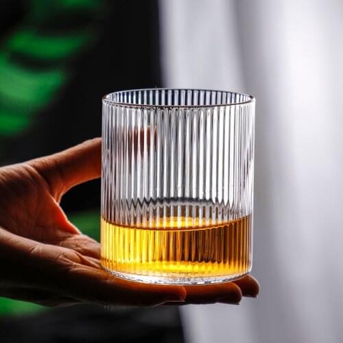 Japanese Creative Ins Glass Cup Juice Drink Coffee Milk Mug Vertical Pattern Transparent Glass Handmade Household Office Bar Hot