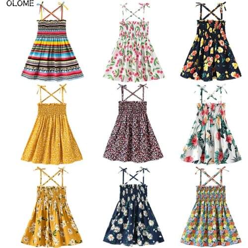 OLOME Summer Rainbow Stripe Girls Slip Dress Holiday Beach Look Bareback Kid Girls Braces Skirts Casual Exotic Girls Sundress