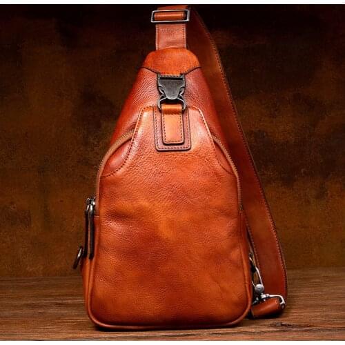 Retro Trendy Handmade Leather Mens Chest Bag waist packs Casual Messenger Bag Vegetable Tanning Leather Shoulder Bag for Men