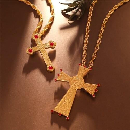 Religious Jesus Cross Necklace for Men 2020 New Fashion Gold color Cross Pendent with Chain Necklace Jewelry Gifts for Men