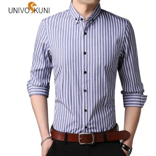UNIVOS KUNI 2019 New Fashion Designer Striped Casual Men Shirt Slim Fit Comfort Soft Button-down Design Shirt Camisa Hombre J473
