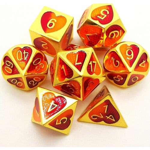 New Heart double colors Dados rol dnd dice set 7pcs/Set zinc alloy upscale polyhedral metal dice dobbelstenen d4-d20 dobbelsteen