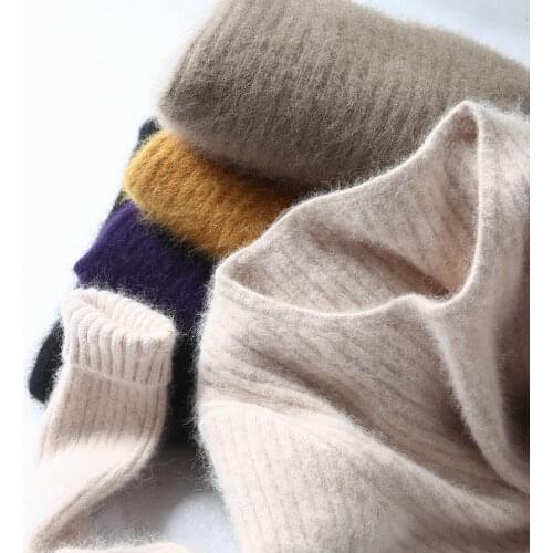 Autumn Winter 100% Mink Cashmere Jumper Womens Sweater O-Neck Knitted Pullover Female Solid Soft Warm Elasticity Slim Sweater