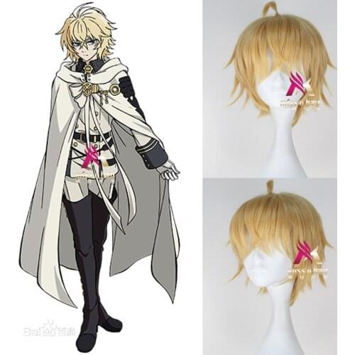 Halloween Anime Seraph of the end Mikaela Hyakuya Short Black Ponytail Heat Resistant Hair Cosplay Costume Wig + wig cap