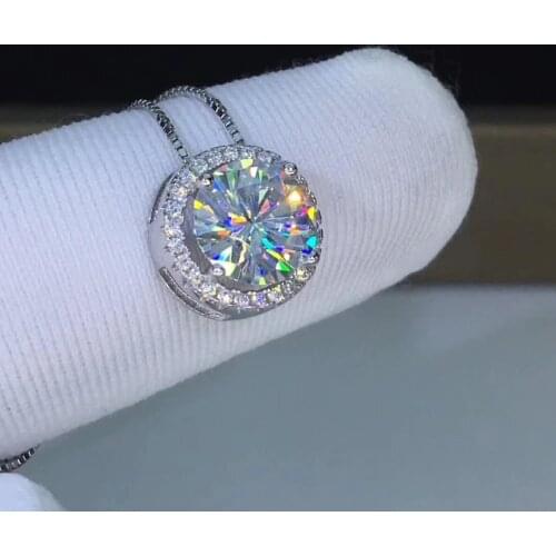 6.5mm Moissanite S925 Pure Silver Platinum Plated pendants 1ct Carat Moissanite Pendant necklace Round D Color Free Chain