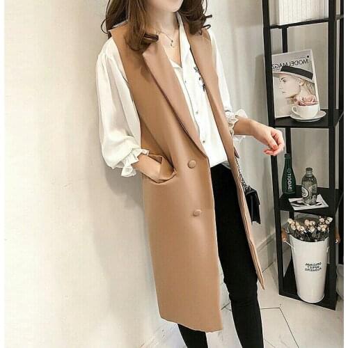 Casual Blazer Women Vest Office Lady Long Suit Vest Spring Autumn Female Pockets Waistcoat Sleeveless Jackets Plus Size