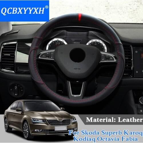 QCBXYYXH Car Styling For Skoda Superb Karoq Kodaiq Octavia Fabia Steering Wheel Covers Leather steering-wheel Cover Interior