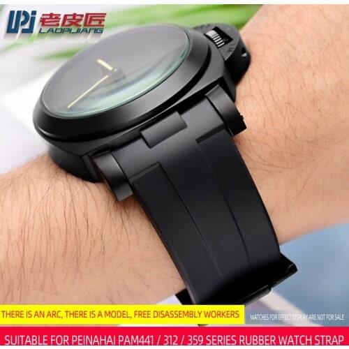 Rubber strap is suitable for p-anerai441 111 mens arc mouth watch accessories, black 24mm outdoor sports watch chain