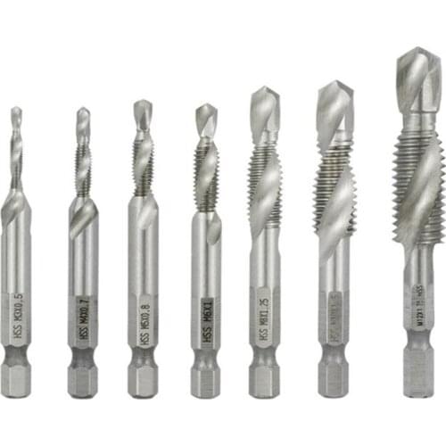 Threading Tools Hex Shank HSS4341 Screw Thread Tap 7Pcs M3 M4 M5 M6 M10 M12 Spiral Machine Plug Tap Drill Thread Tap