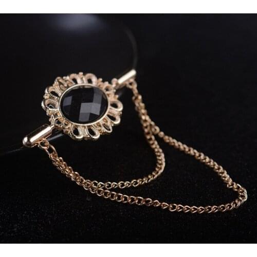Luxury Vintage Tassel Crystal Oval Collar Brooch With Chain Pin Buckle for Women Men Lapel Suit Shirt Clothing Accessories