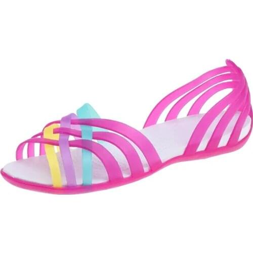 Summer Womens Sandals Soft Bottom Comfortable Antiskid Womens Beach Shoes Hole Shoes Flat Heel Crystal Jelly Shoes Size 36-40