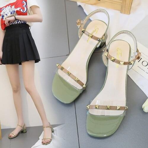 Square Toe PVC Transparent Sexy Simple Thick-Heeled Sandals Korean Style Small Fresh And Comfortable Low-Heeled Womens Shoes