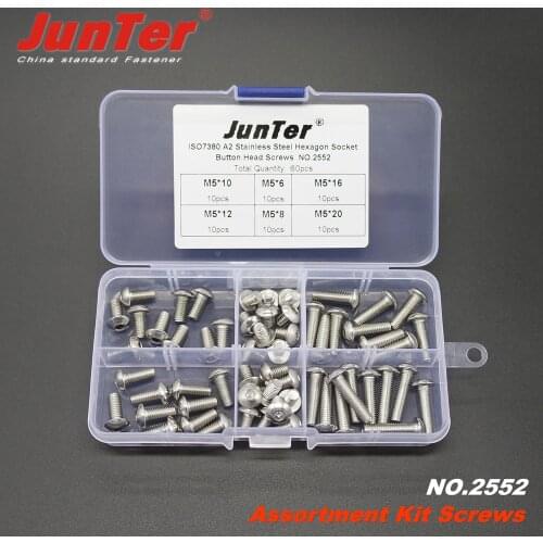 60pcs M5 (5mm) A2 Stainless Steel ISO7380 Button Head Allen Bolts Hexagon Socket Screws Assortment Kit NO.2552
