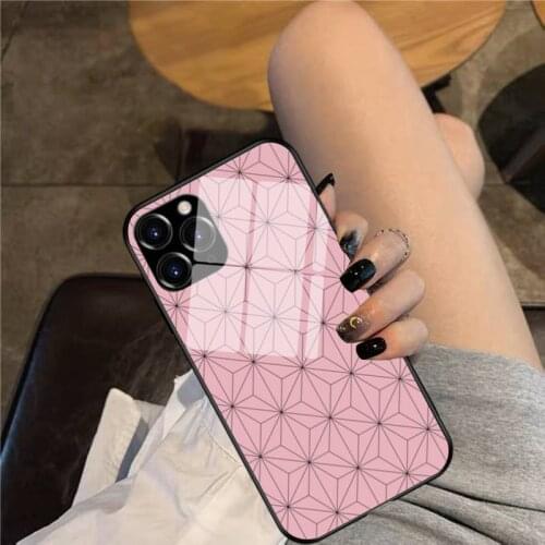 Nezuko Cloak Pattern Glass Phone Case For iphone 12 11 Pro Max XS XR X 8 7 Plus SE2 Case