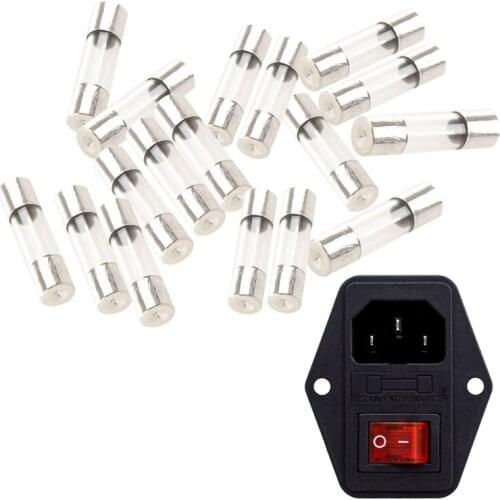 15 Pcs x 10Amp 250V Fast Blow Glass Tube Fuse 5 x 20Mm & 3 Pin Iec320 C14 Inlet Module Plug Fuse Switch Male Power Socket 10A 25