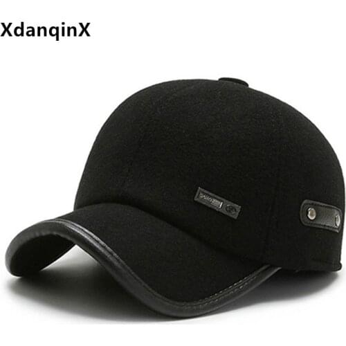 XdanqinX Snapback Cap Mens Warm Baseball Caps New Winter Thermal Cold-Proof Sports Cap Adjustable Size Earmuffs Hats For Men