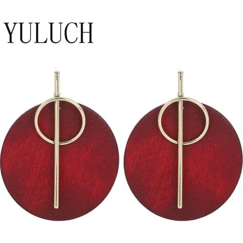 YULUCH Simple art round wood ear studs for women 4 colors elegant jewelry party ladies retro accessories