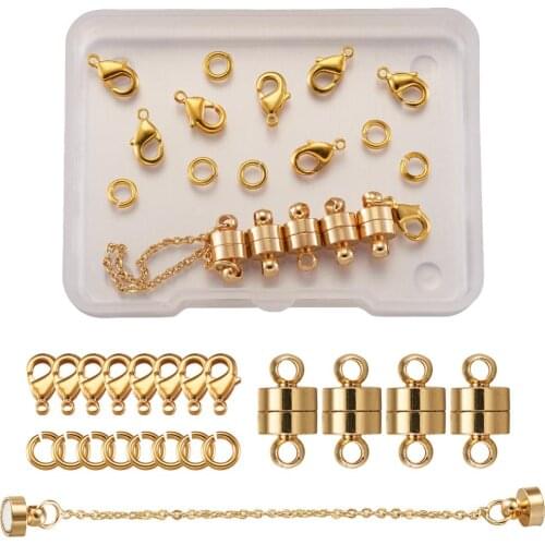 1 Box DIY Jewelry Kits, with Brass Chain Extender & Magnetic Clasps & Jump Rings & Lobster Claw Clasps, Golden, 68x52x11mm