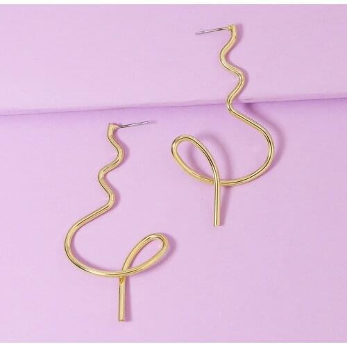 UJBOX New Bending Long Gold Alloy Metal Line Earrings Women Drop Dangle Earrings Jewelry Accessories