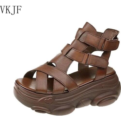 Platform Sandals Women Wedge High Heels Shoes Women Buckle Leather Summer Zapatos Mujer Wedges Woman Sandal