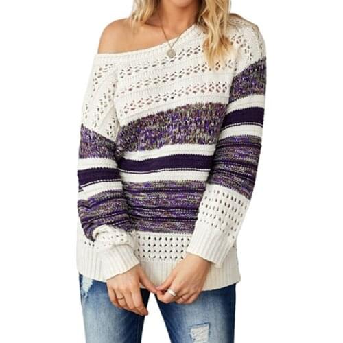 Women Autumn Jumper Sweater, Splicing Hollow-Out O-Neck Long-Sleeves Knitted Loose Pullover Tops for Girls