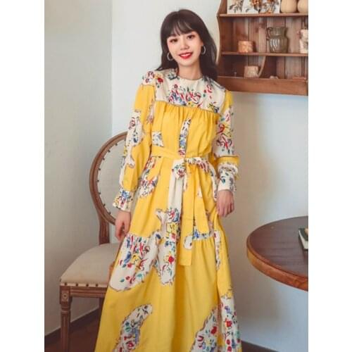 Summer New Korean Ins Fashion Temperament Show Thin Womens Bohemian Travel Holiday Beach Style Printed Long Dress