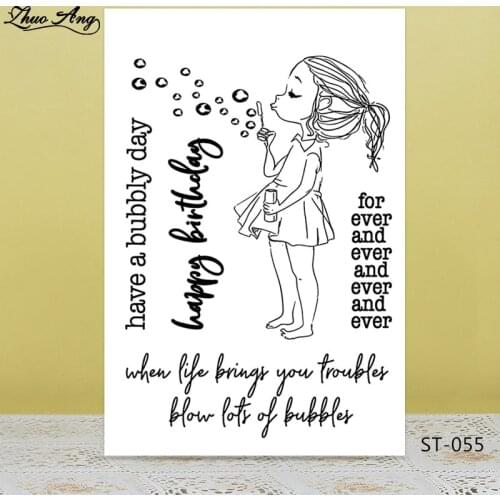 ZhuoAng Cute girl blowing bubbles Clear Stamps For DIY Scrapbooking/Card Making/Album Decorative Silicon Stamp Crafts