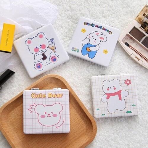 1pcs Cute Bear Portable Makeup Mirrors Round Rectangular Double-Sided Folding Mirror Makeup Accessories Beauty Birthday Gifts