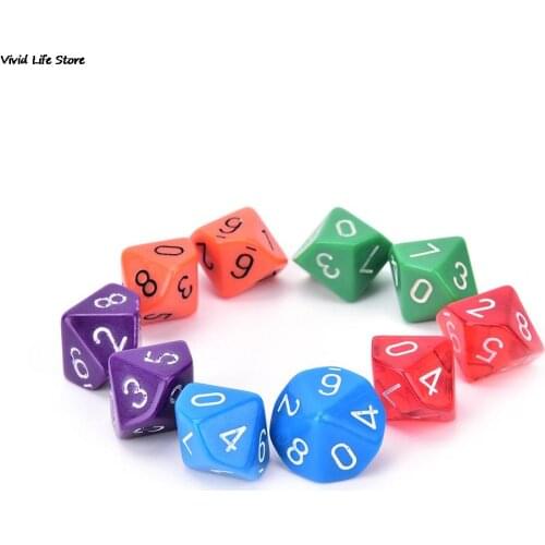 10pcs/lot Multicolor Playing Games Transparent 10 Dice Die 10 Sided Gem Dice Set