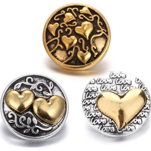 10PCS/LOT Snap Button Bracelets For Women Newest Plating Gold 18mm Loveheart Snap Button Charms Bracelets jewelry