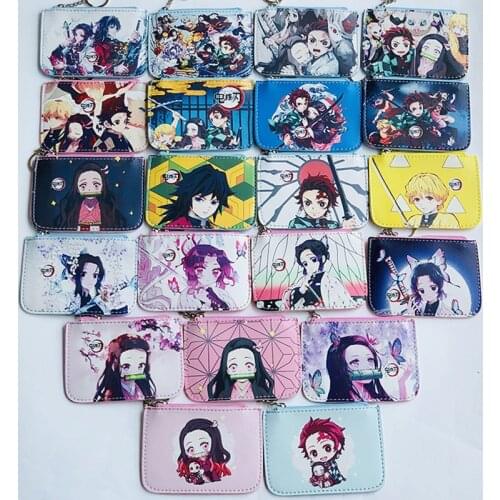 3pcs/lot Anime Demon Slayer: Kimetsu No Yaiba Cartoon Wallet Pendant Toys Card Bag Zipper Coin Purse Card Sleeves Keychain Gift