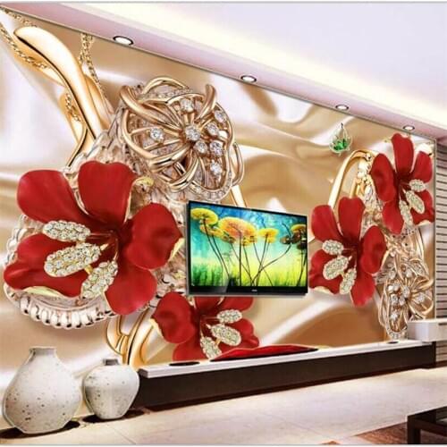 Beibehang Wallpaper custom large high-end 3d rich jewelry jewellery flowers TV background wall living room bedroom wallpaper