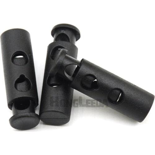 50pcs/lot HLD/K-344F black/white plastic round ball cord lock toggles 2-hole spring stoppers 7mm bungee shock cord free shipping