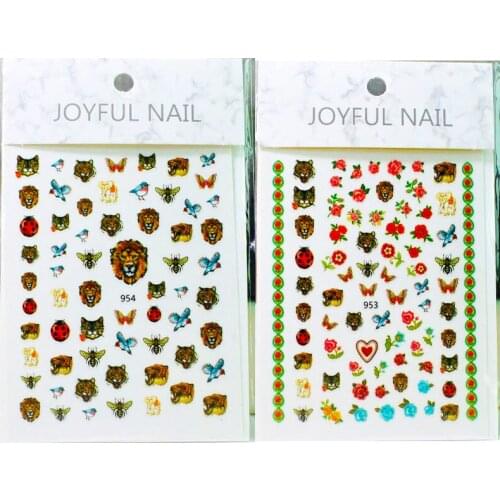 952-957 1PC Nail Art Stickers Animal Lion Head/Tiger multi-colour bird bee butterfly Flower magic Snake Nail Tattoos sticker