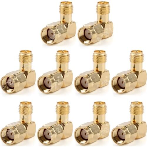 Areyourshop Sale High Quality 10 Pcs Adapter 90 Degree RP SMA Male Jack To RP SMA Female Plug Connector Right Angle M/F PTFE