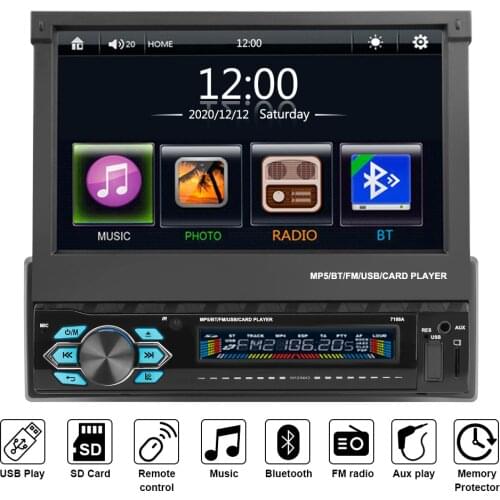 1 Din Car Radio Bluetooth GPS Navigation 7" TFT Touch Screen Mirror Link Android/IOS Car Stereo Radio