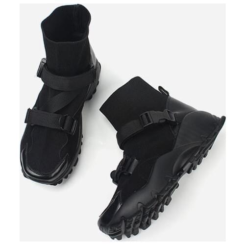 Stretch Knitting Thick Bottom Increase Womens Ankle Boots Spring Autumn New Buckle Round Toe Female Casual Sport Platform Boots