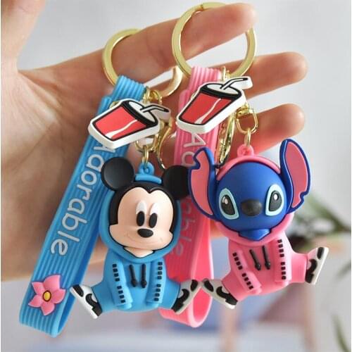 Cartoon Disney Figure Model PVC Keychain Creative Sweater Series Mickey Minnie Stitch Cat Bag Pendant Car Key Chain Gifts New