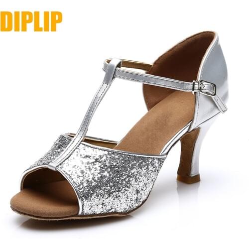 DIPLIP Salsa Latin Dance Shoes For Women Girls Tango Ballroom Dance High Heels soft Dancing Shoes 5/7cm Ballroom Dance Sandals