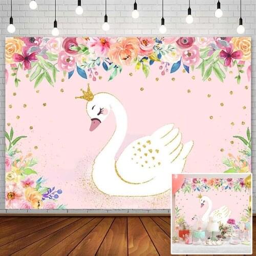 Swan Princess Backdrops Cake Smash Girl Birthday Decor Flower Dot Crown Pink Photography Backgrounds Photophone Photozone Props