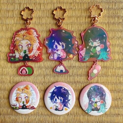 HOT Demon Slayer Kimetsu No Yaiba Rengoku Kyoujurou Gifts Keychain Acrylic School Bag Itabag Pendant Badge Button Pin Keyrings