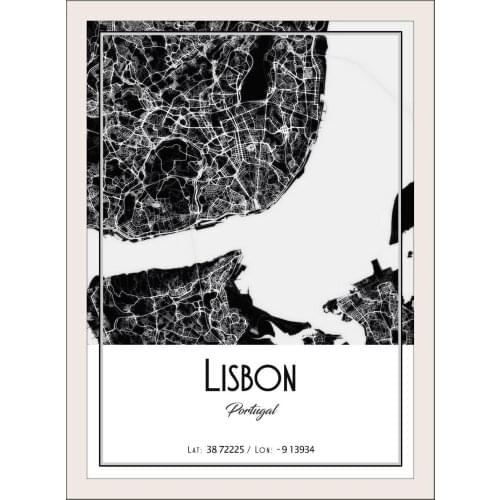 LISBON CITY MAP Art Film Print Silk Poster Home Wall Decor 24x36inch