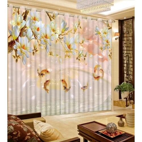New Arrival Chinese Curtains 3D Curtains Custom 3D Photo fish marble Curtains For Living Room Curtains For Bedroom