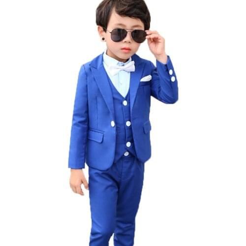 Flower Boys Formal Wedding Dress Suit Children Prom Piano Performance Costume Kids Blazer Tuxedo Jacket+Vest +Pants Tie Outfits